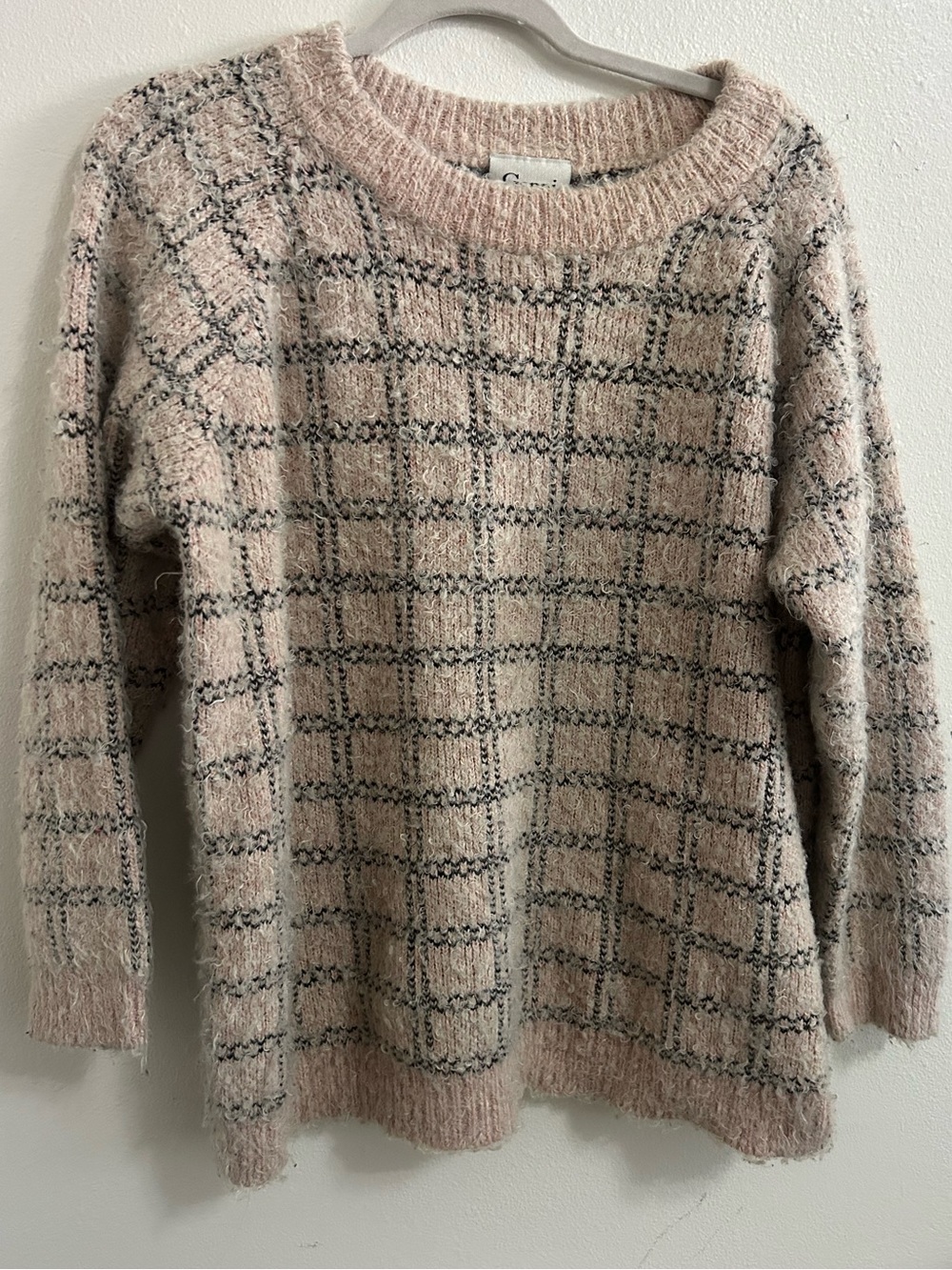 Ganni plaid pink and grey sweater